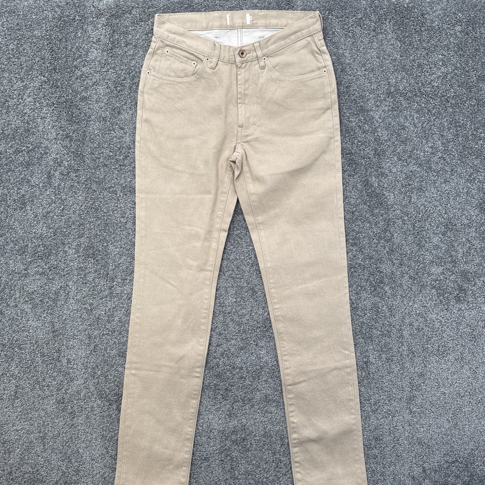 Mens 28x32 Taylor Stitch Jeans Tan Democratic Straight Zip Fly Organic Cotton